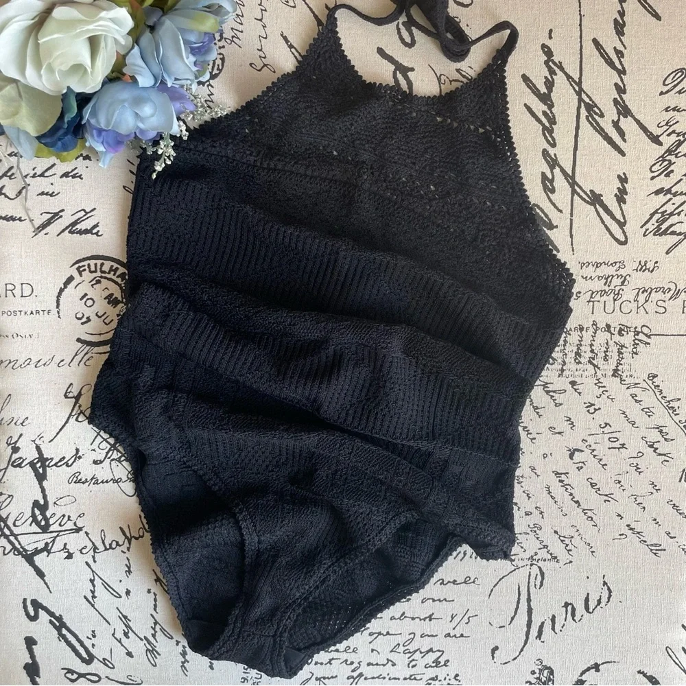 NWT Maje Monbo Crochet Swimsuit Bodysuit Top